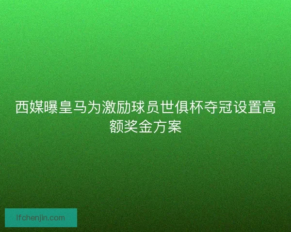 西媒曝皇马为激励球员世俱杯夺冠设置高额奖金方案
