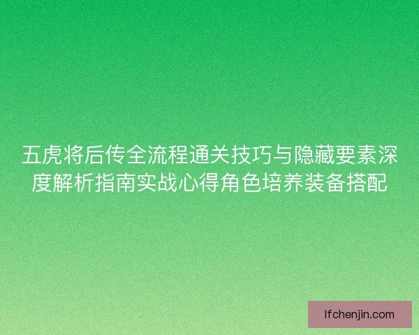 五虎将后传全流程通关技巧与隐藏要素深度解析指南实战心得角色培养装备搭配